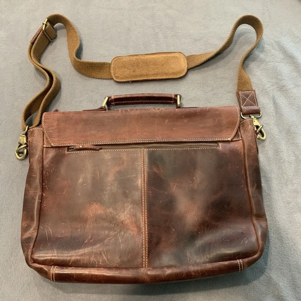 Aaron Leather Goods Genuine Leather Crossbody Bag Office Messenger Laptop
